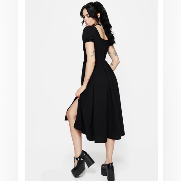 NWT Copia Moth Embroidered Cotton Puff Sleeve Split Skirt Midi Dress size 2 - Picture 3 of 9